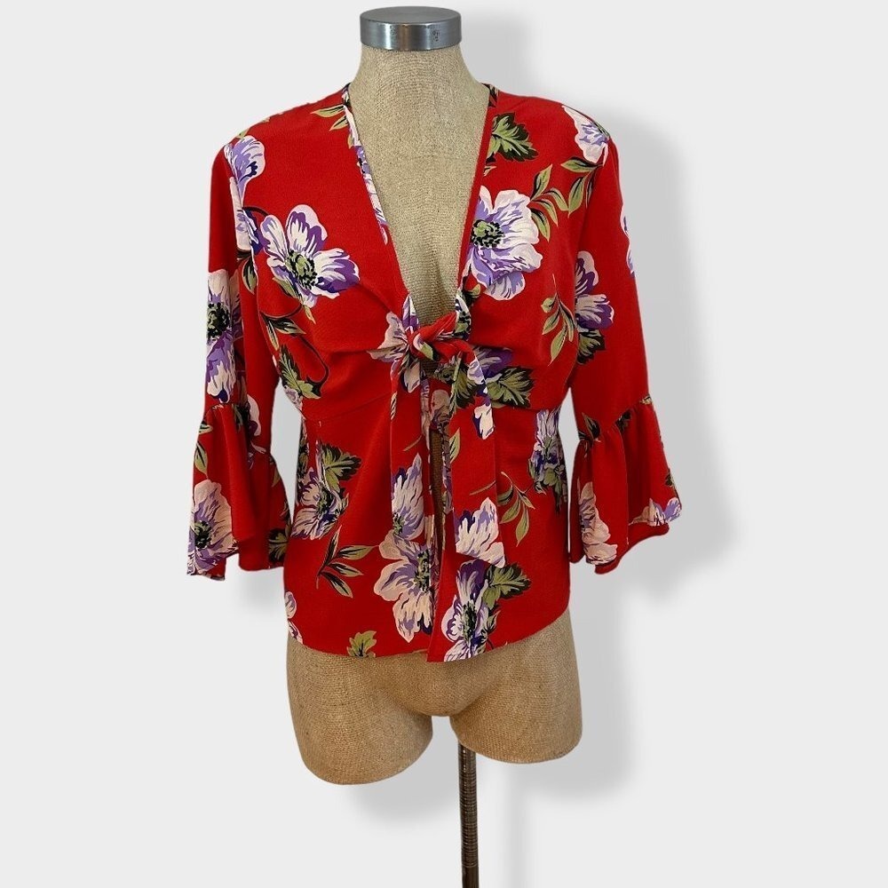 TOPSHOP Red Button Front‎ Blouse 10